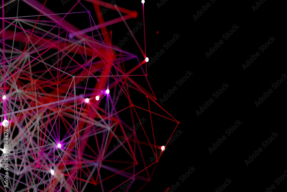 Aufkleber colorful red technology background with line and connected dot, 3d rendering
