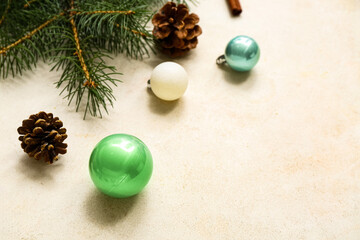 Different Christmas decorations on white background