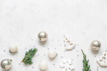 Fototapeta na wymiar Different Christmas decorations on white background