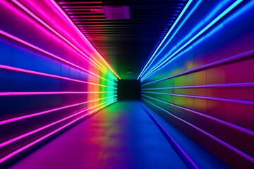 Illustration of Neon light tunnel for background use , AI-generated image.