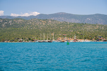 View of ships in the harbor of Kekova Ucagiz village.