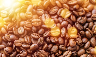 Tasty aroma coffee beans with dramatic light