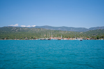 View of ships in the harbor of Kekova Ucagiz village.