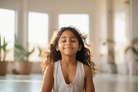 young girl practicing yoga and mindfulness