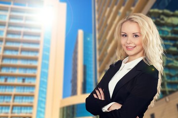 business woman posing in modern city