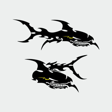 shark for cutting and print with tribal style. black and white shark tattoo design