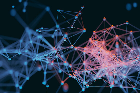 Science and technology concept background connected by lines like atomic fractal structure, 3d rendering