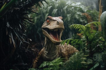 Obraz premium Dinosaur Roaming in the Wild Generative AI