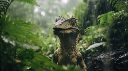Fototapeta premium Dinosaur Roaming in the Wild Generative AI