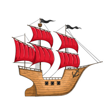recommend clip art: Pirate ship vector illustration, cartoon style