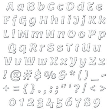 Alphabet, Set, Letters, Numbers, Letter, Number, Decorative, Fancy, Fun, Font, 3D, Text, ABC, White