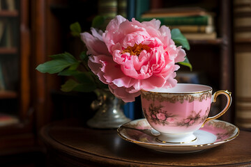 Obraz na płótnie Canvas Teacup with Blooming Peony Flower