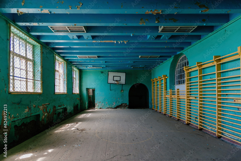 Sticker Old gymnasium in abandoned school