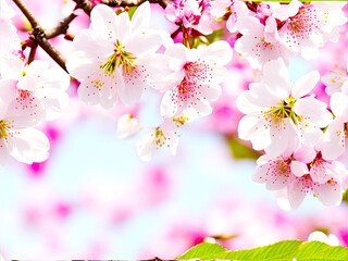 Naklejka premium Colorful pink flower on a soft blurry background. pollen of yellow flowers and strong branches. Generative AI.