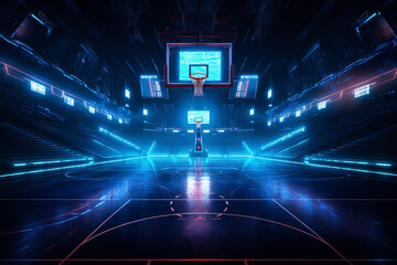 Basketball Court Holographic Lights Flourescent Neon Bright Futuristic City