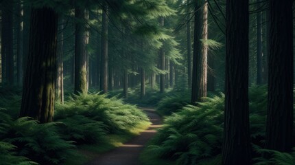 Naklejka premium Trail in the Redwood Forest made with Generative AI