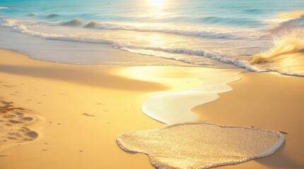 Obraz premium Soft waves of the sea on the sandy beach with copy space made with Generative AI