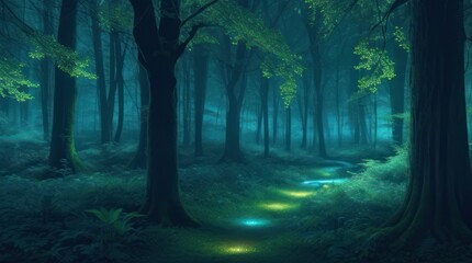 Fototapeta premium Fantasy dark forest with fog made with Generative AI