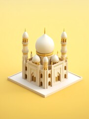 3D islamic mosque illustration for banner social media, gold, minimalist, eid fitr, eid adha, ramdhan kareem, muharam, islamic new year