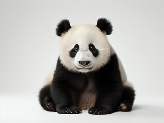 Fototapeta premium Giant panda looking at the camera on a white background