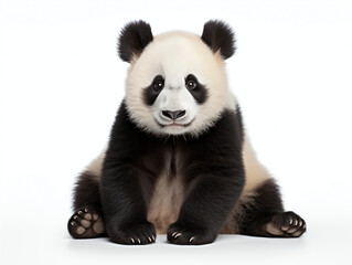 Giant panda sat on a white background