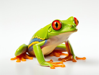 Red-eyed tree frog sitting on a white background