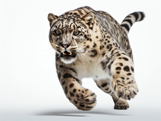 Snow Leopard running on a white background