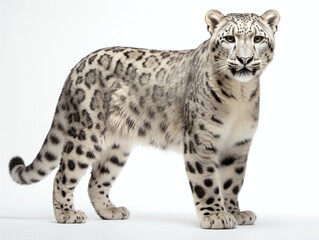 Snow Leopard standing on a white background, side view