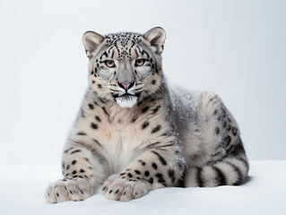 Snow Leopard lay on a white background