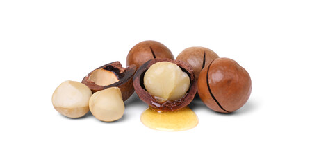 Delicious organic Macadamia nuts isolated on white