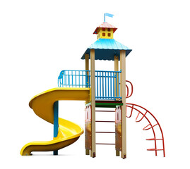 Colorful outdoor playset isolated on white. Modern playground equipment