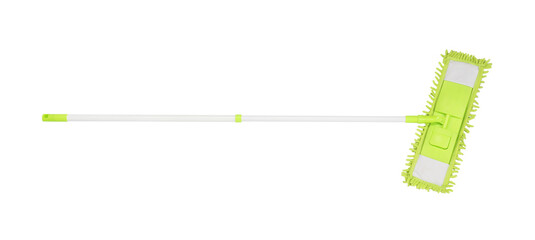 Mop with plastic handle isolated on white, top view