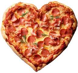 Heart shaped pepperoni pizza. Generative AI.