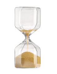 Hourglass with flowing sand isolated on white