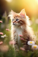 Naklejka na ściany i meble Cute Kitten in a Summer Meadow