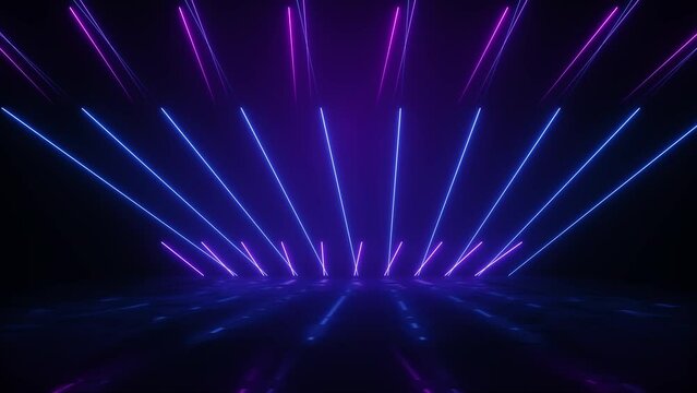 Glowing neon blue pink flashing laser rays burst animation background. disco lights loop