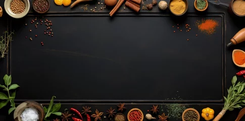 Schilderijen op glas Digital illustration of various spices and condiments, Indian cuisine. Generative AI © Deivison