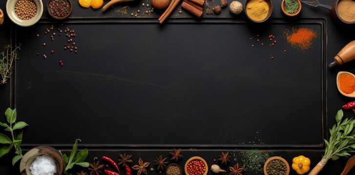Digital illustration of various spices and condiments, Indian cuisine. Generative AI
