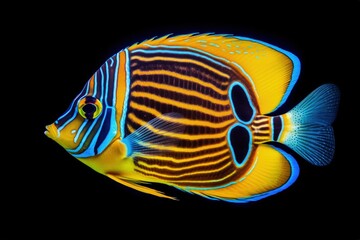 Colorful fish on dark background, marine life. Generative AI