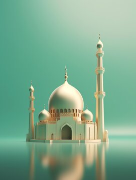 3D islamic mosque illustration for banner social media, gold, minimalist, eid fitr, eid adha, ramdhan kareem, muharam, islamic new year