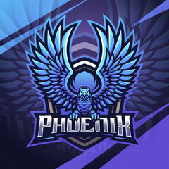 Blue phoenix esport mascot logo design