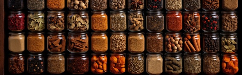 Fototapeta premium Digital illustration of various spices in glass jars, Indian cuisine. Generative AI