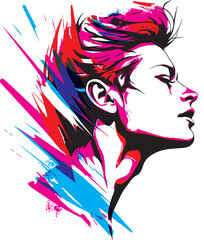 Naklejka premium Woman's face in a splash painting style, showcasing artistic flair with expressive splatters and vibrant colors, creating a visually captivating and contemporary portrait.