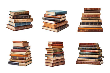a pile of old books collection isolated on a transparent background