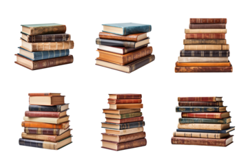 a pile of old books collection isolated on a transparent background