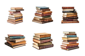 a pile of old books collection isolated on a transparent background