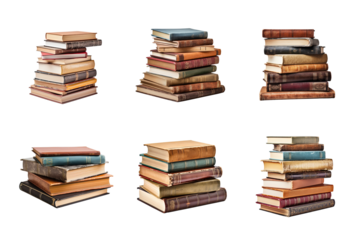 a pile of old books collection isolated on a transparent background