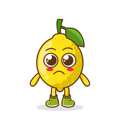 sad emoji lemon character, fruit character vector. lemon character illustration