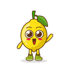 A happy lemon waving its hands. Cute funny lemon fruit waving hand character
