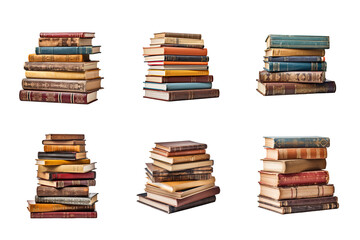 a pile of old books collection isolated on a transparent background